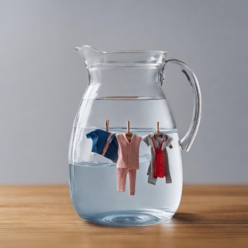 que faire avec l'eau du sche linge - eau demineralisee seche linge - image d'un pichet avec des vetements qui sèchent à l'intérieur